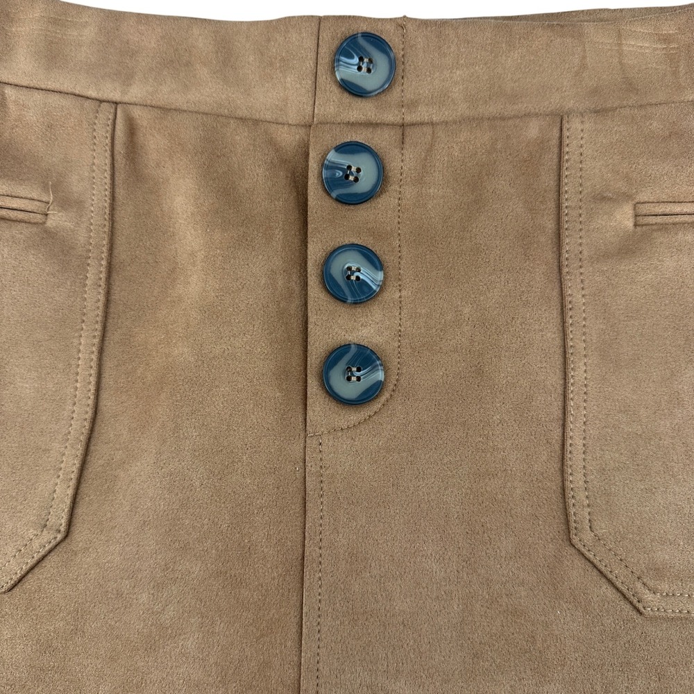 Blāshe Faux Suede Mini Skirt XL Brown A Line NWT Boho Festival Western Hippie - Picture 2 of 11